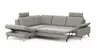 Ecksofa Tulsa KS - 1,5-Sitzer mit Anstellhocker aufklappbar links, Spitzecke und 2,5-Sitzer rechts, inkl. Kopfstütze, AL verstellbar und Schlaffunktion, Leder, Graubeige