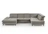 Wohnlandschaft - Longchair links mit 2,5-Sitzer und Ecke rechts, Sitztiefe verstellbar, Stoff, Granit