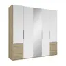 Drehtürenschrank- B ca. 250 cm, Eiche Dekor, Weiß, Spiegel