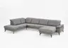 Wohnlandschaft - Ecke links mit 2,5-Sitzer und Longchair rechts, Kopfteil verstellbar, Leder, Alufarben