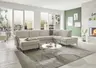 Wohnlandschaft - Longchair links mit 2,5-Sitzer und Ecke rechts, Kopfteil vertellbar, Stoff, Ecru