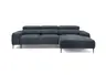 Ecksofa - 2-Sitzer mit Longchair rechts, Sitzvorzug motorisch, Kopfteil verstellbar, Stoff, Blau