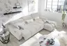 Ecksofa - 2-Sitzer mit Longchair rechts, Sitztiefe verstellbar motorisch/Kopfteil verstellbar, Stoff, Creme