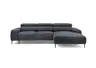 Ecksofa - 2-Sitzer mit Longchair rechts, Sitzvorzug motorisch, Kopfteil verstellbar, Stoff, Schwarzgrau