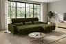Ecksofa - 2-Sitzer mit Longchair rechts, Sitztiefe verstellbar motorisch/Kopfteil verstellbar, Stoff, Dunkelgrün
