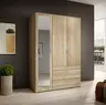 Drehtürenschrank- B 135 cm, Eiche Dekor, Spiegel