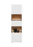 Vitrine - mit Beleuchtung, Birke massiv, Weiß lackiert, Applikation Kerneiche Umato