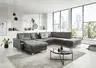 Wohnlandschaft - Longchair links mit 2,5-Sitzer und Ecke rechts, Sitztiefe verstellbar, Stoff, Eisengrau