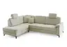 Ecksofa - Ecke links, 3-Sitzer inkl. Schlaffunktion mit Bettkasten, Premiumkopfstützen, 2 ZierkissenStoff, Beige