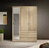 Drehtürenschrank- B 135 cm, Eiche Dekor, Spiegel