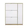 Schuhschrank - B ca. 99 cm, Eiche Struktur Nachbildung, Weiß Hochglanz