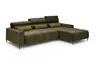 Ecksofa - 2-Sitzer mit Longchair rechts, Sitztiefe verstellbar motorisch/Kopfteil verstellbar, Stoff, Dunkelgrün