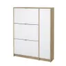 Schuhschrank - B ca. 99 cm, Eiche Struktur Nachbildung, Weiß Hochglanz