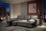 Ecksofa - Longchair links mit 3-Sitzer, Schlaffunktion, Stoff, Eisengrau