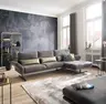 Ecksofa Alexander -  3-Sitzer mit Longchair rechts inkl. Kopfstütze/Armlehne verstellbar, Stoff, Braungrün