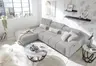 Ecksofa - Longchair links mit 2-Sizer, Sitztiefe verstellbar motorisch/Kopfteil verstellbar, Stoff, Silbergrau