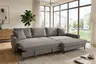 Ecksofa - 3-Sitzer mit Longchair rechts, Schlaffunktion, Stoff, Grau