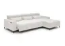 Ecksofa - 2-Sitzer mit Longchair rechts, Sitztiefe verstellbar motorisch/Kopfteil verstellbar, Stoff, Creme