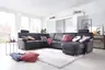 Wohnlandschaft - Ecke links mit 2,5-Sitzer und Longchair rechts, Leder, Schwarz