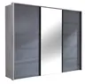 Schwebetürenschrank 3-türig EM Arango - mit Passepartout und Beleuchtung, B. ca. 298 cm, Dekor Eiche grau, Anthrazitglas, Kristallspiegel