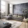Ecksofa  Alexander - Longchair links mit 3-Sitzer inkl. Kopfstütze/Armlehne verstellbar, Stoff, Braungrün