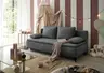 Sofa JANIN - 2-Sitzer, Schlaffunktion mit Bettkasten, Stoff, Dunkelgrau