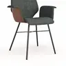 Armlehnstuhl Penthouse - Stoff, Steingrau, Leder, Cognac, 4 Fuß, Anthrazit