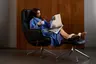 Drehsessel mit Hocker Set - Relaxfunktion, Leder, Schwarz