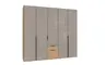 Drehtürenschrank WANJA- B ca. 225 cm, Eiche Dekor, Glas, Saharagrau