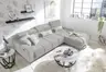 Ecksofa - 2-Sitzer mit Longchair rechts, Sitztiefe verstellbar motorisch/Kopfteil verstellbar, Stoff, Silbergrau