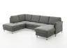 Wohnlandschaft - Ecke links mit 2,5-Sitzer und Longchair rechts, Stoff, Grau
