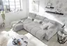 Ecksofa - Longchair links mit 2-Sizer, Sitztiefe verstellbar motorisch/Kopfteil verstellbar, Stoff, Silbergrau