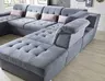 Wohnlandschaft - Longchair links, 3-Sitzer, Ecke rechts inkl. Kopfteilverstellung, Armteilverstellung in Flachgewebe blaugrau