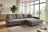 Ecksofa - 3-Sitzer mit Longchair rechts, Schlaffunktion, Stoff, Grau
