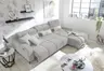 Ecksofa - 2-Sitzer mit Longchair rechts, Sitztiefe verstellbar motorisch/Kopfteil verstellbar, Stoff, Silbergrau