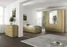 Bett - Liegefläche ca. 100x200 cm, mit Polsterkopfteil Champagner, Stollenfuß Asteiche Massiv