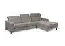 Ecksofa - CALM FLEX 2.0, 3-Sitzer mit Longchari rechts, Kopfteil verstellbar, Stoff, Grau