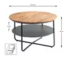 Couchtisch - Ø/H ca. 70x45 cm, Eiche massiv geölt, Schweizer Kante, Schwarz