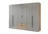 Drehtürenschrank WANJA- B ca. 270 cm, Eiche Dekor, Glas, Saharagrau