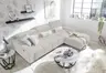 Ecksofa - 2-Sitzer mit Longchair rechts, Sitztiefe verstellbar motorisch/Kopfteil verstellbar, Stoff, Creme
