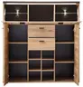 Highboard - mit Beleuchtung, B ca. 128 cm, Eiche Nachbildung, Eiche dunkel Nachbildung
