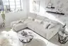 Ecksofa - Longchair links mit 2-Sizer, Sitztiefe verstellbar motorisch/Kopfteil verstellbar, Stoff, Creme