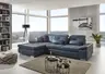 Ecksofa - Longchair links mit 3-Sitzer inkl. Sitztiefenverstellung, Leder, Graublau