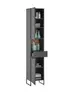 Hochschrank- B ca. 38 cm,  Schwarz Matt, Eiche Dekor