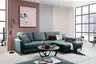 Ecksofa - 3-Sitzer mit Longchair rechts, Schlaffunktion, Stoff, Azur