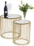 Beistelltisch- 2-er Set, Messing, Pulverbeschichtet, Goldfarben, Glas