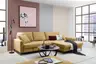 Ecksofa - 3-Sitzer mit Longchair rechts, Schlaffunktion, Stoff, Senfgelb
