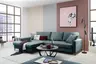 Ecksofa - Longchair links mit 3-Sitzer, Stoff, Azur
