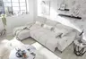 Ecksofa - Longchair links mit 2-Sizer, Sitztiefe verstellbar motorisch/Kopfteil verstellbar, Stoff, Creme