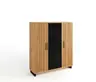 Highboard-  Eiche furniert, Schwarz, Glas